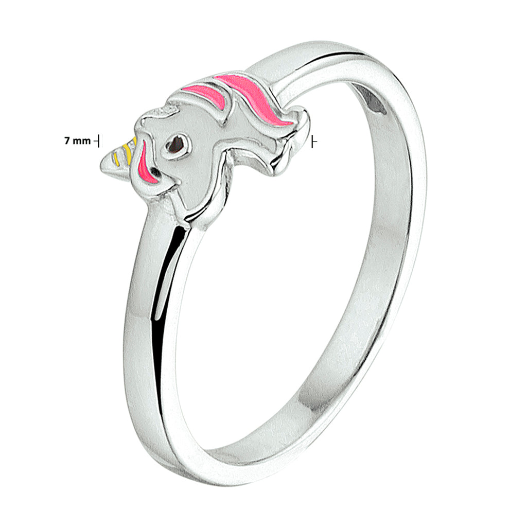 ring eenhoorn emaille zilver gerhodineerd