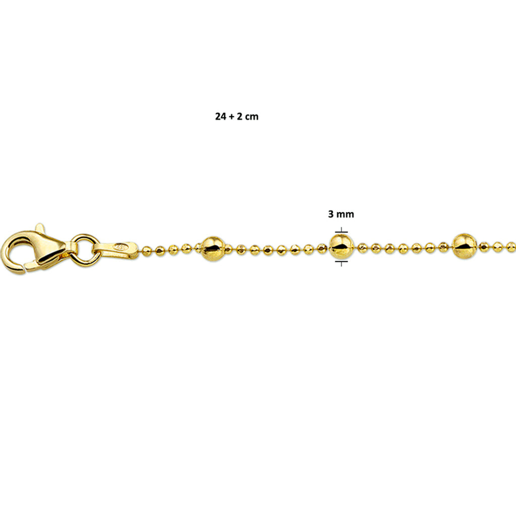 enkelbandje bolletjes 24 + 2 cm 3 micron zilver verguld (geel)