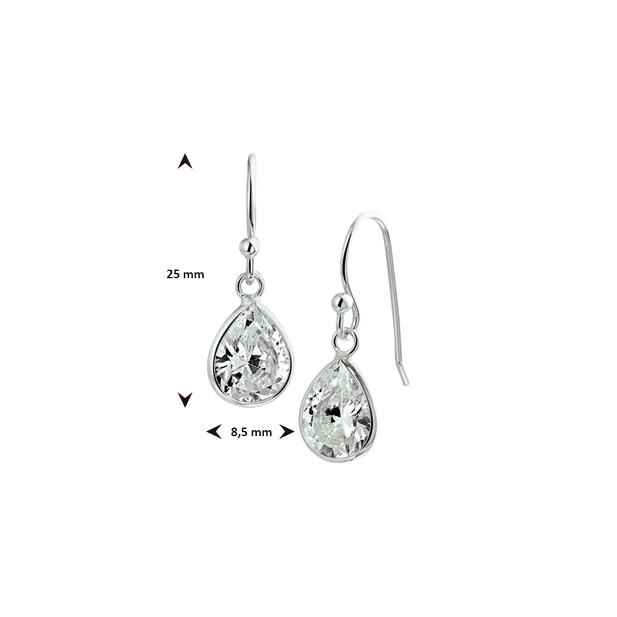 Ohrringe mit Zirkonia, französischer Haken, Silber rhodiniert
