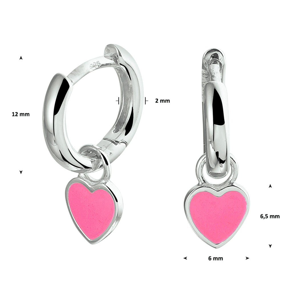 oorringen hart emaille zilver gerhodineerd