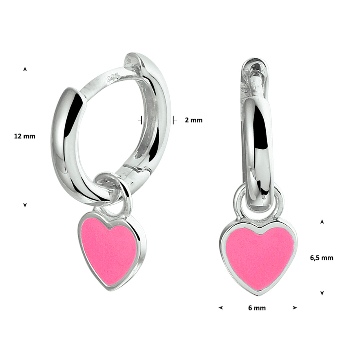 oorringen hart emaille zilver gerhodineerd