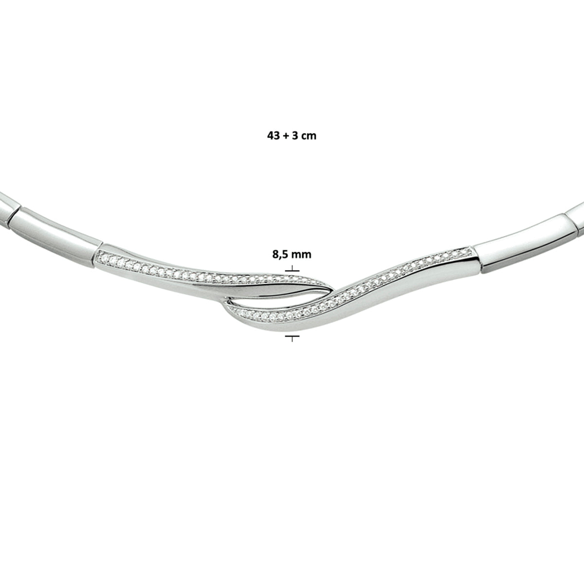 Halskette Zirkonia 43 + 3 cm Silber rhodiniert