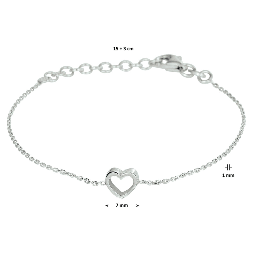 Armband Herz 15 + 3 cm Silber rhodiniert