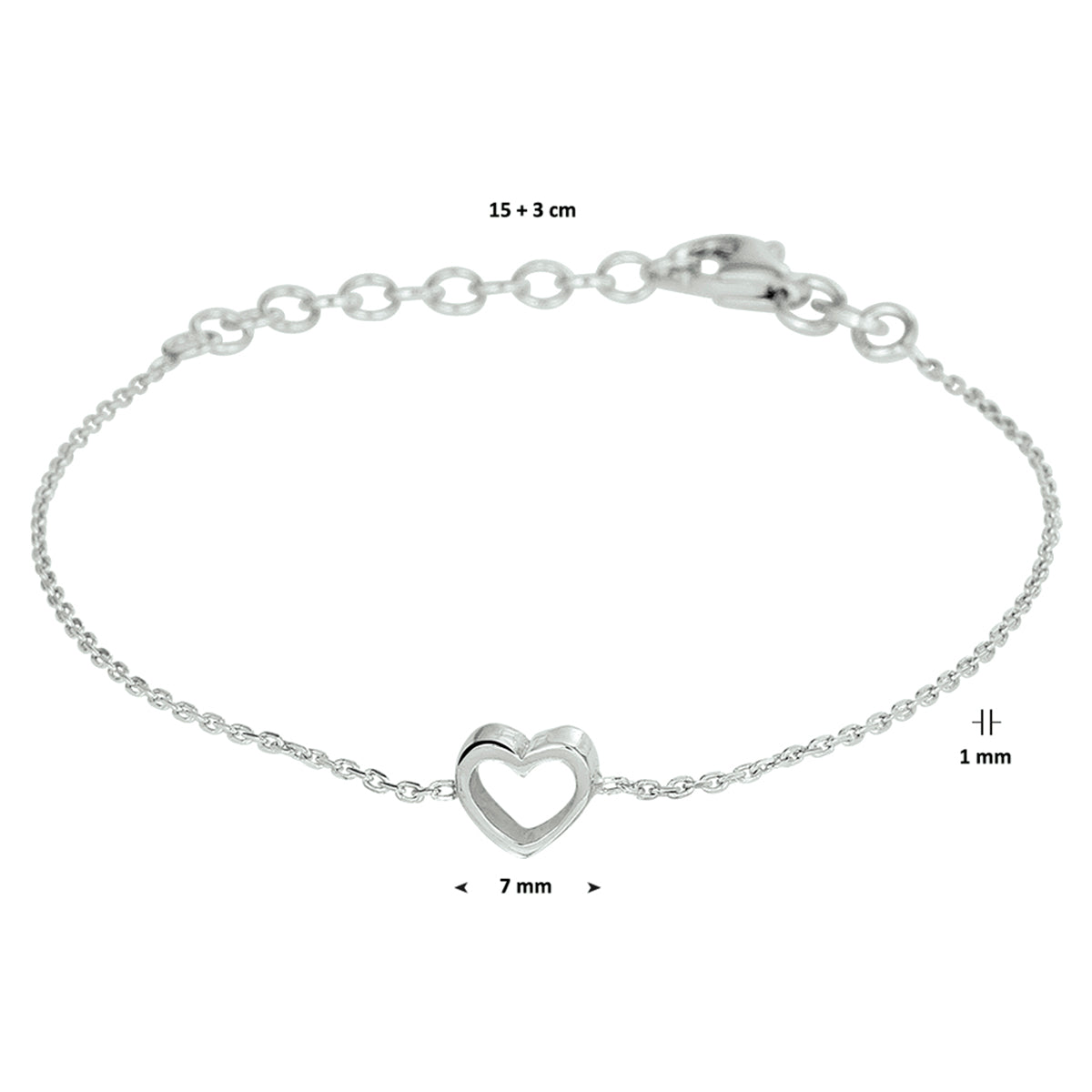 Armband Herz 15 + 3 cm Silber rhodiniert
