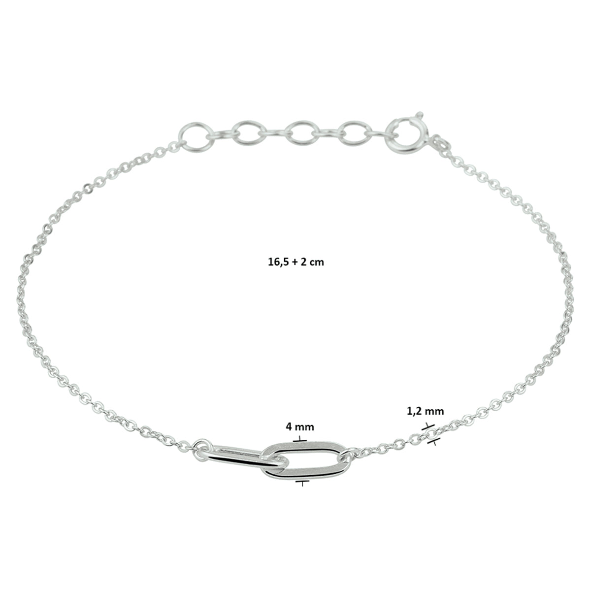 Armband 1,2 mm 16,5 + 2 cm Silber rhodiniert
