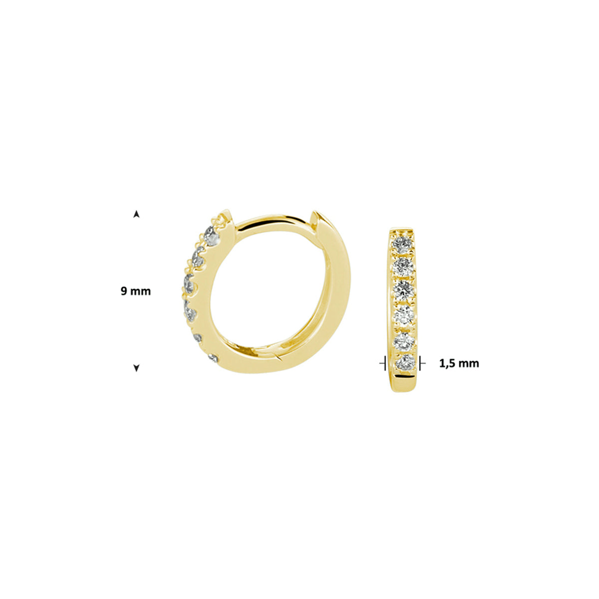klapoorringen diamant 0.10ct (2x0.05ct) g si 14K geelgoud