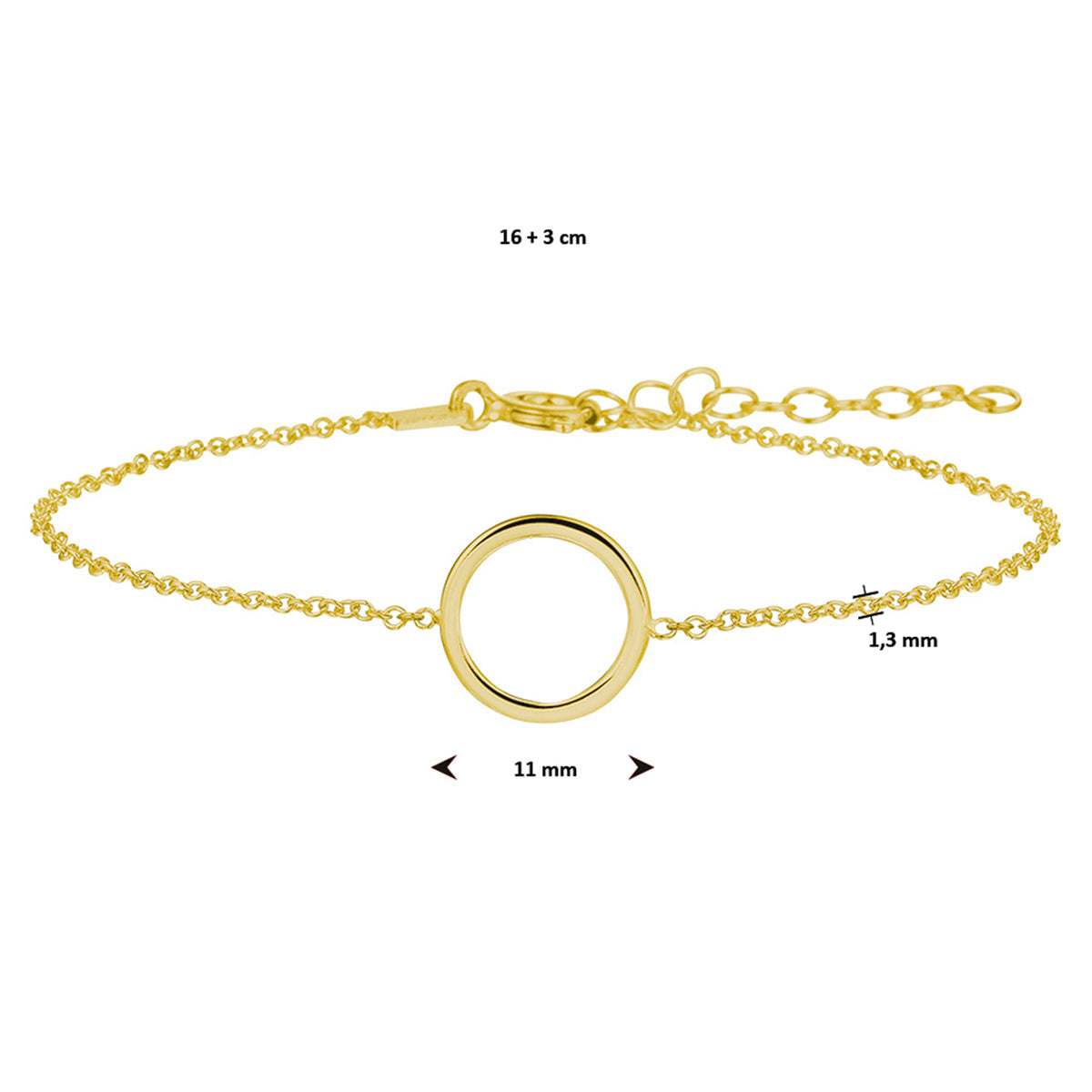 Armband rund 16 + 3 cm 3 Mikron Silber vergoldet (gelb)