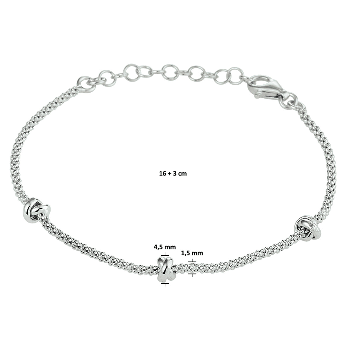 Armbandknöpfe 4,5 mm 16 + 3 cm Silber rhodiniert
