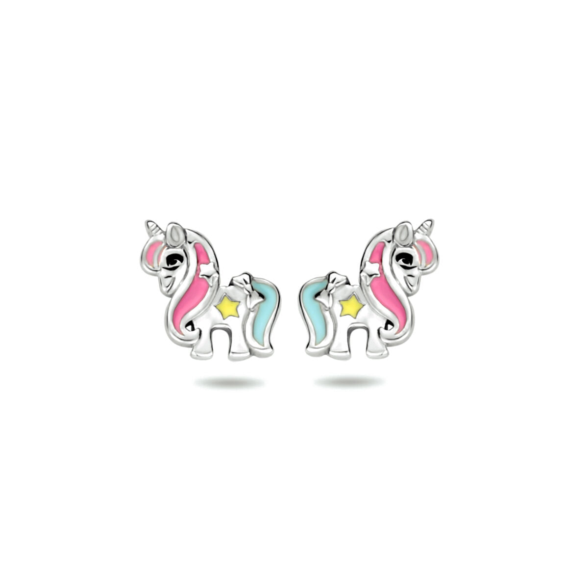 Ohrstecker Emaille Einhorn rhodiniert