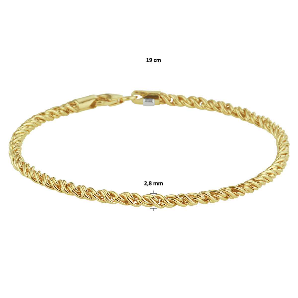 Armband draadschakel 2,8 mm 19 cm zilgold (geelgoud met zilverkern)