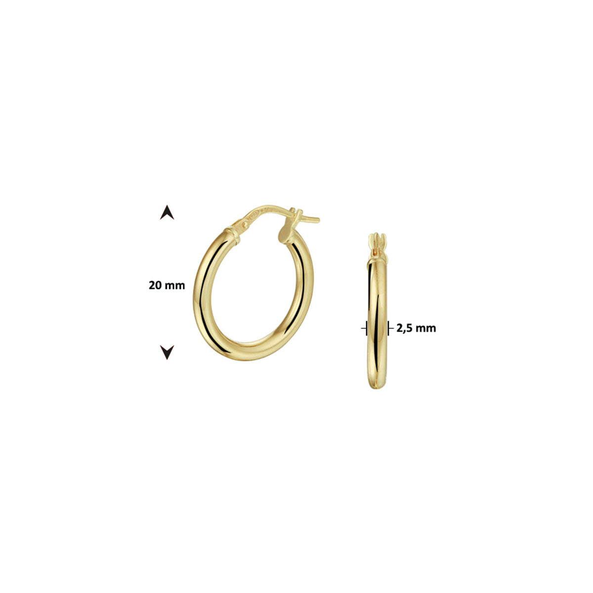 Oorringen ronde buis 2.5 mm zilgold (geelgoud met zilverkern)