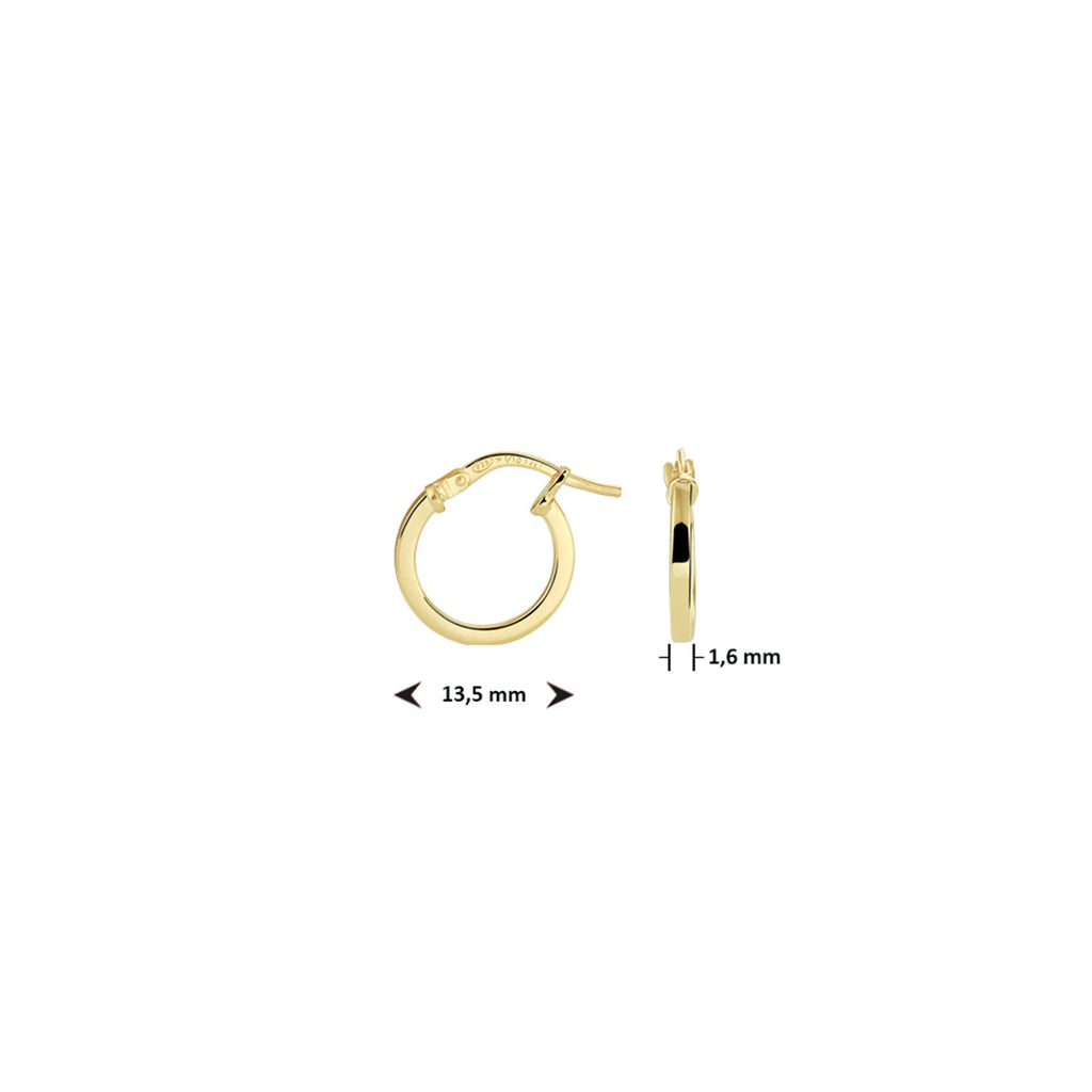 Oorringen vierkante buis 1,6 mm zilgold (geelgoud met zilverkern)