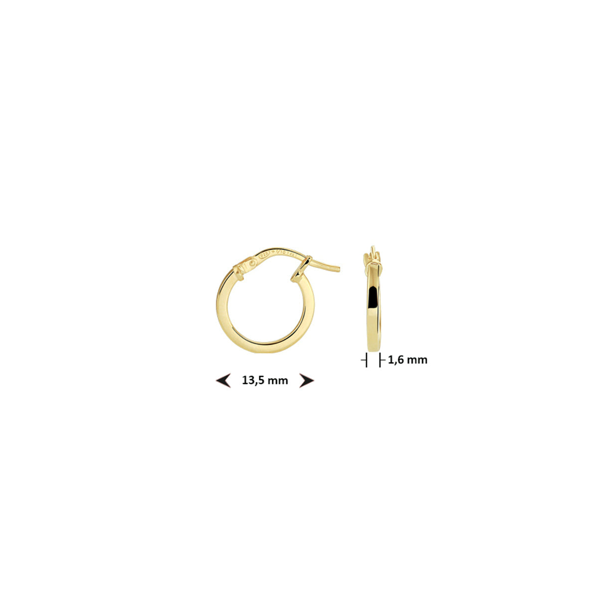 Oorringen vierkante buis 1,6 mm zilgold (geelgoud met zilverkern)