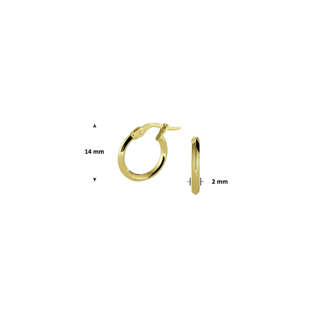 Oorringen 2,0 mm zilgold (geelgoud met zilverkern)