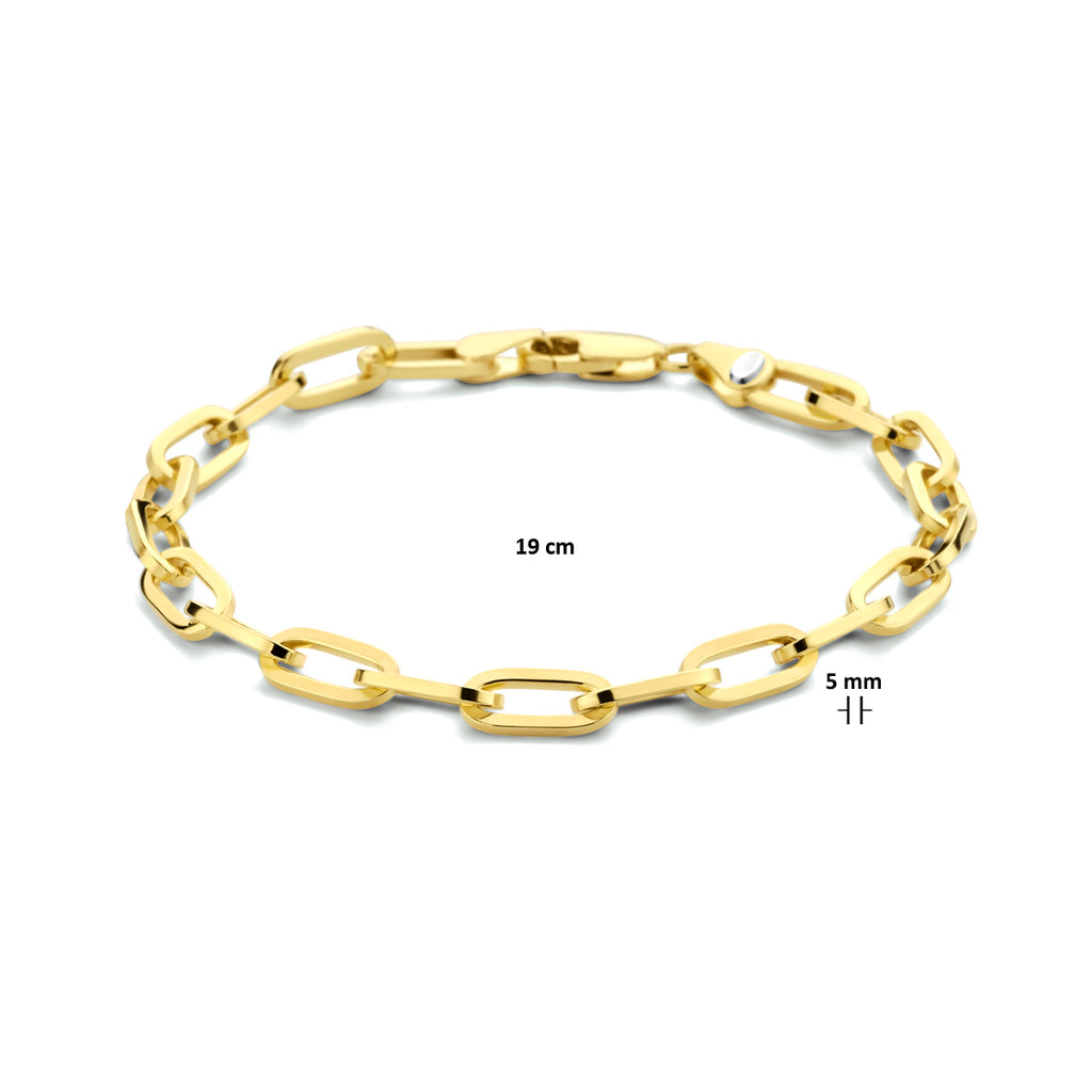 Armband paperclip plat massief 5,0 mm 19 cm zilgold (geelgoud met zilverkern)