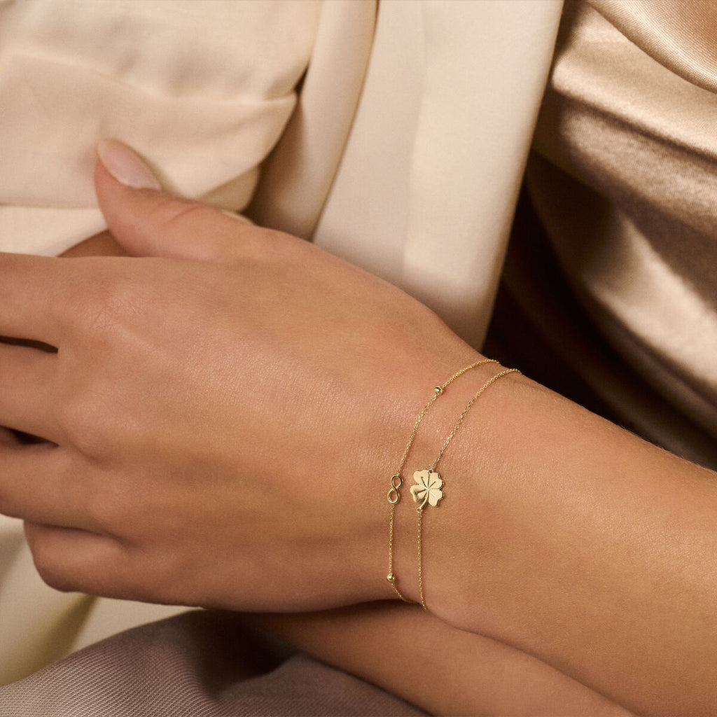Armband Unendlichkeit und Kugeln 16 - 17,5 - 19 cm 14K Gelbgold