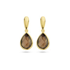 oorhangers rookkwarts 20 mm 14K geelgoud