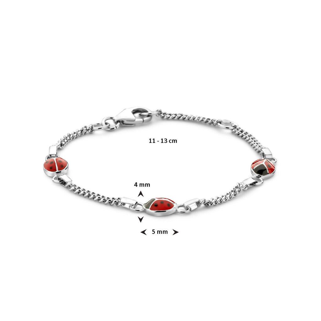 Armband Marienkäfer Emaille 11 - 13 cm rhodiniertes Silber