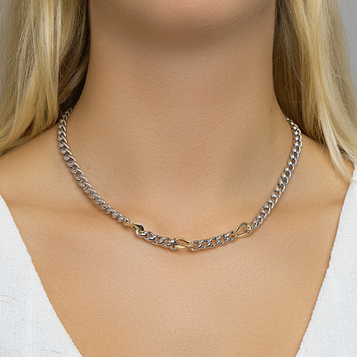 Collier gourmette 8,5 mm 45 cm goud met zilver