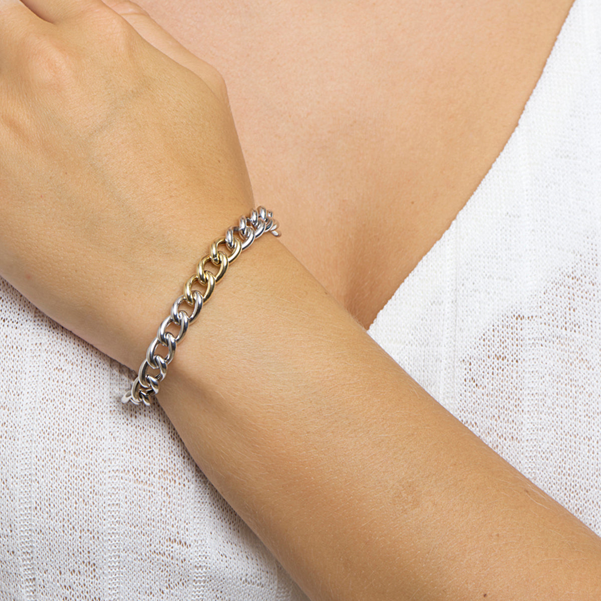 Armband gourmette 8,5 mm 19 cm goud met zilver