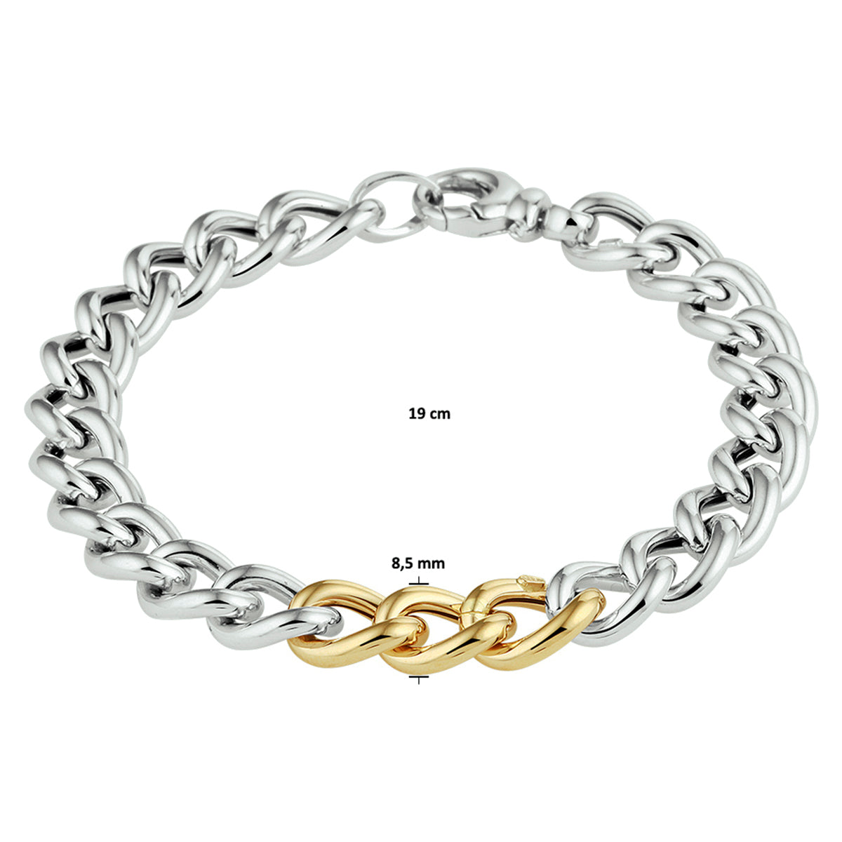 Armband gourmette 8,5 mm 19 cm goud met zilver