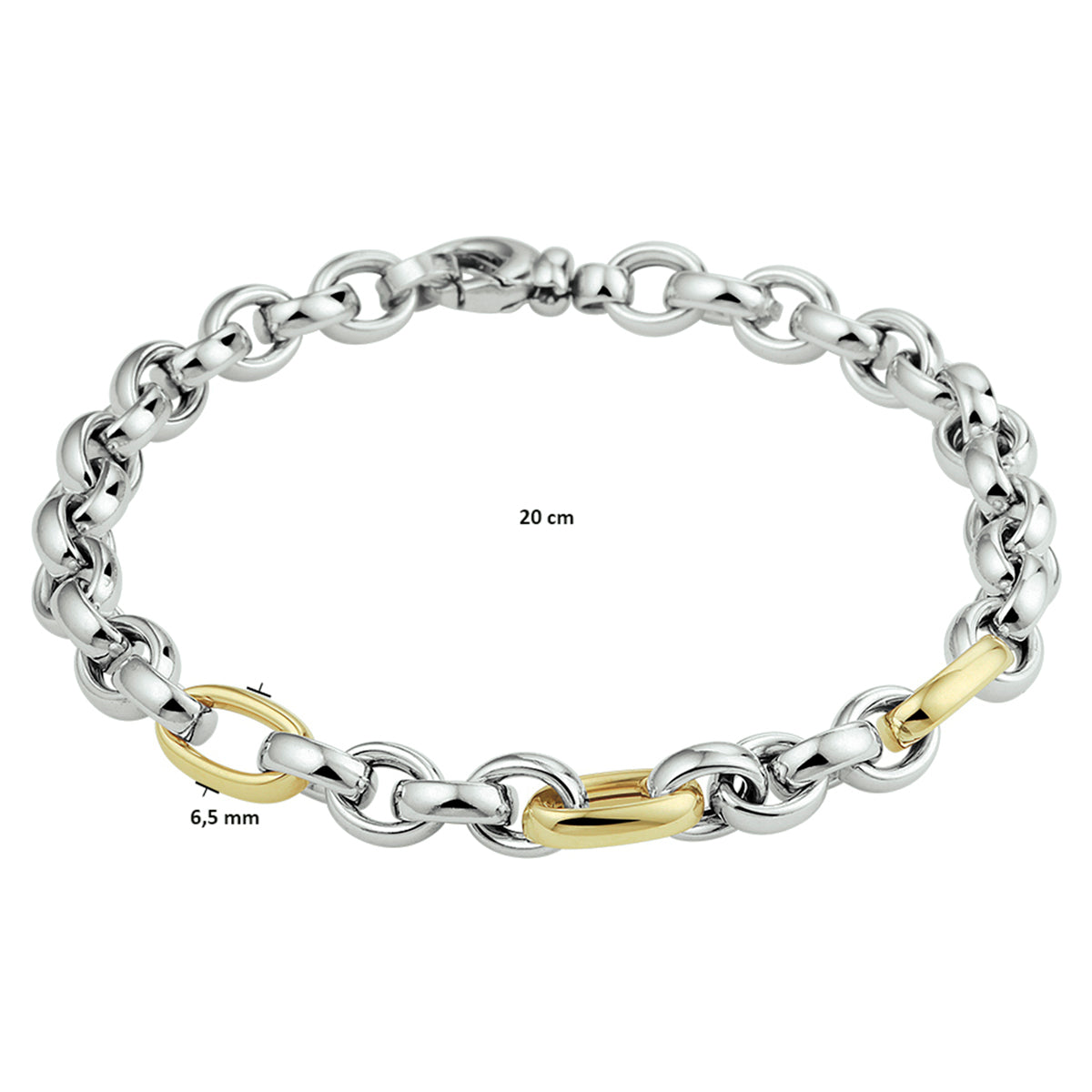 Armband anker 6,5 mm 20 cm goud met zilver