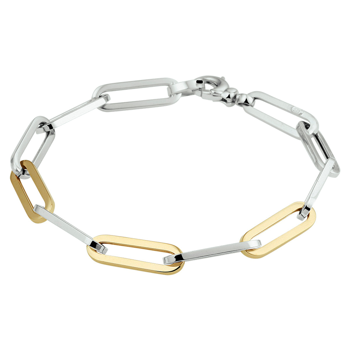 Armband paperclip platte buis 5,7 mm 19 cm goud met zilver