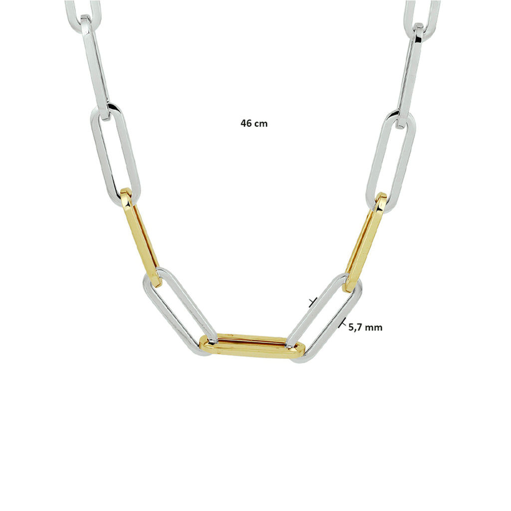 Collier paperclip platte buis 5,7 mm 45 cm goud met zilver