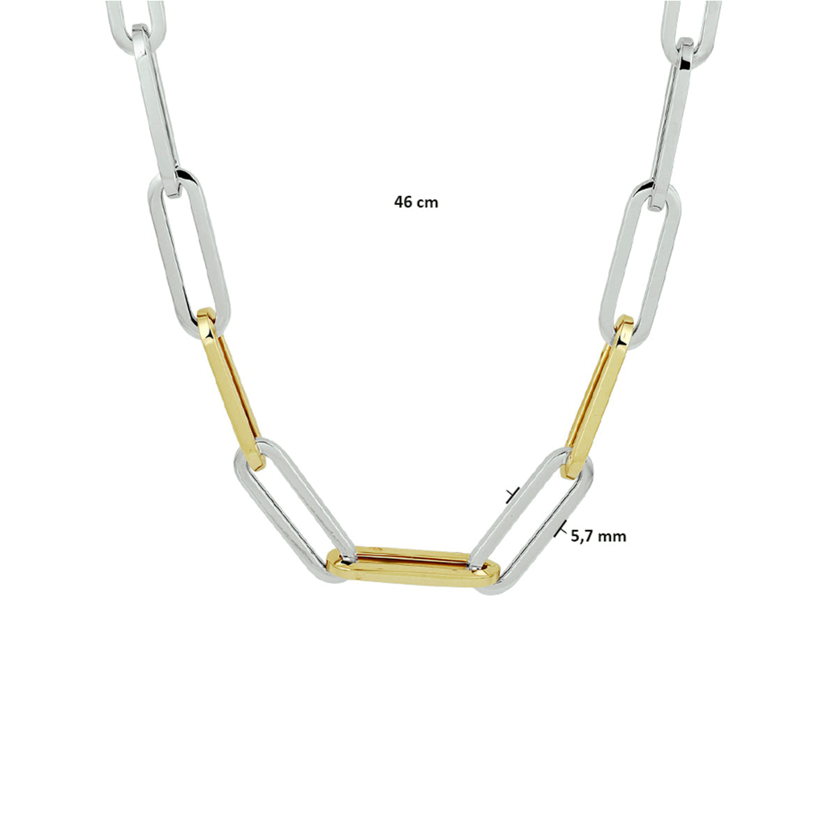 Collier paperclip platte buis 5,7 mm 45 cm goud met zilver