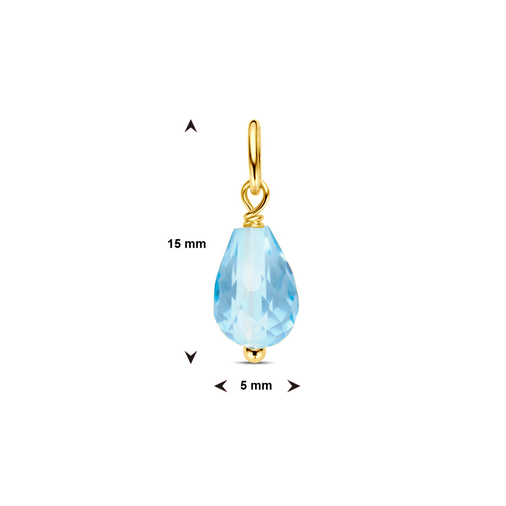 hanger blauw topaas 15 mm 14K geelgoud
