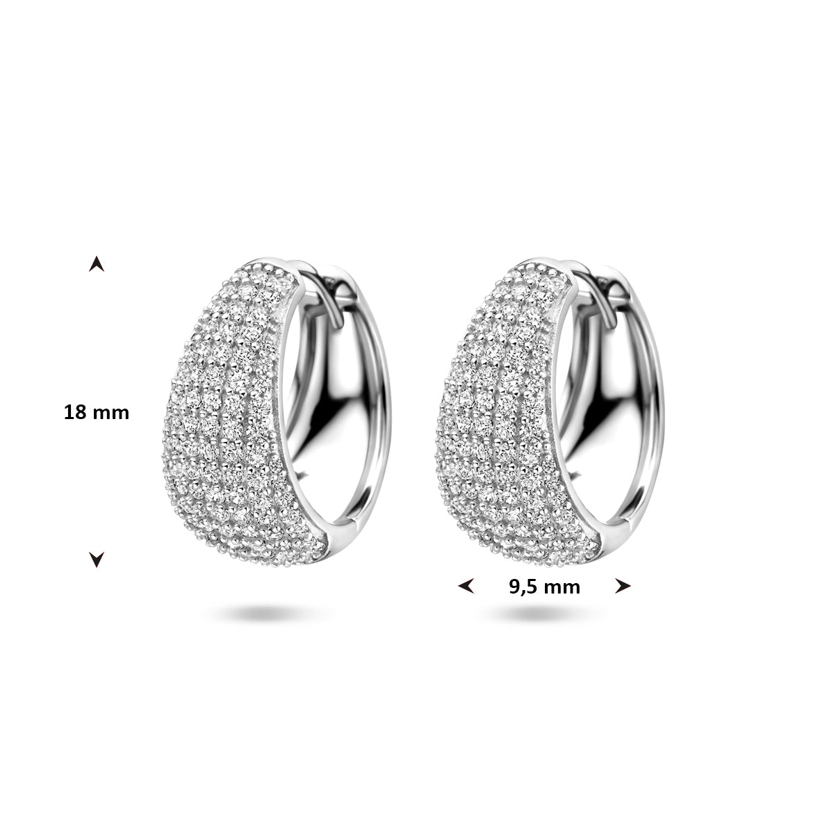 klapoorringen zirkonia 18 mm zilver gerhodineerd