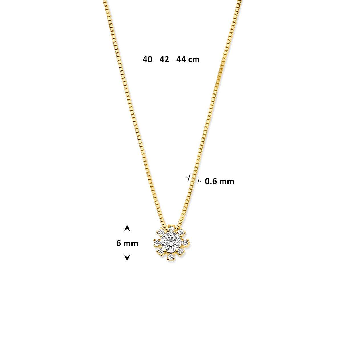 Halskette Rosette Zirkonia 40 - 42 - 44 cm 14K Gelbgold