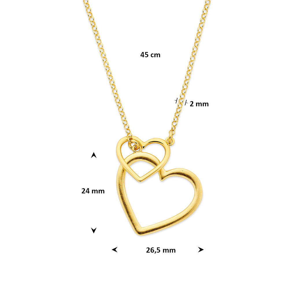 y-collier hartjes 45 cm 3 micron zilver verguld (geel)