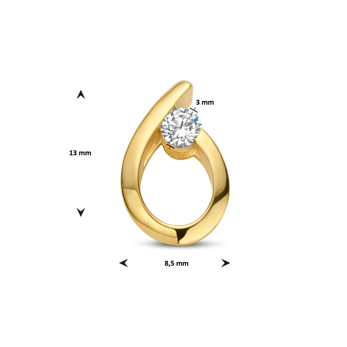 hanger druppel zirkonia 13 mm 14K geelgoud