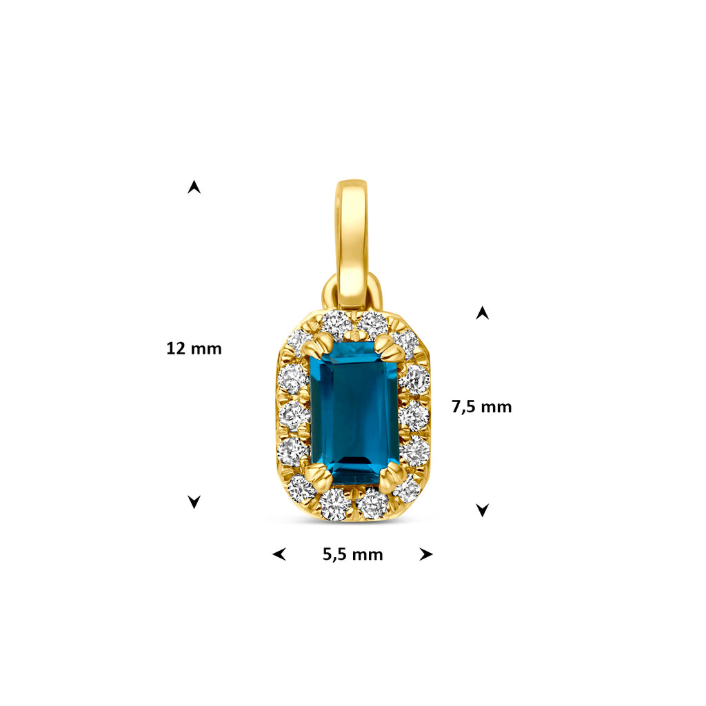 hanger london blue topaas en lab grown diamant 0.08ct f vs 7,5 mm 14K geelgoud
