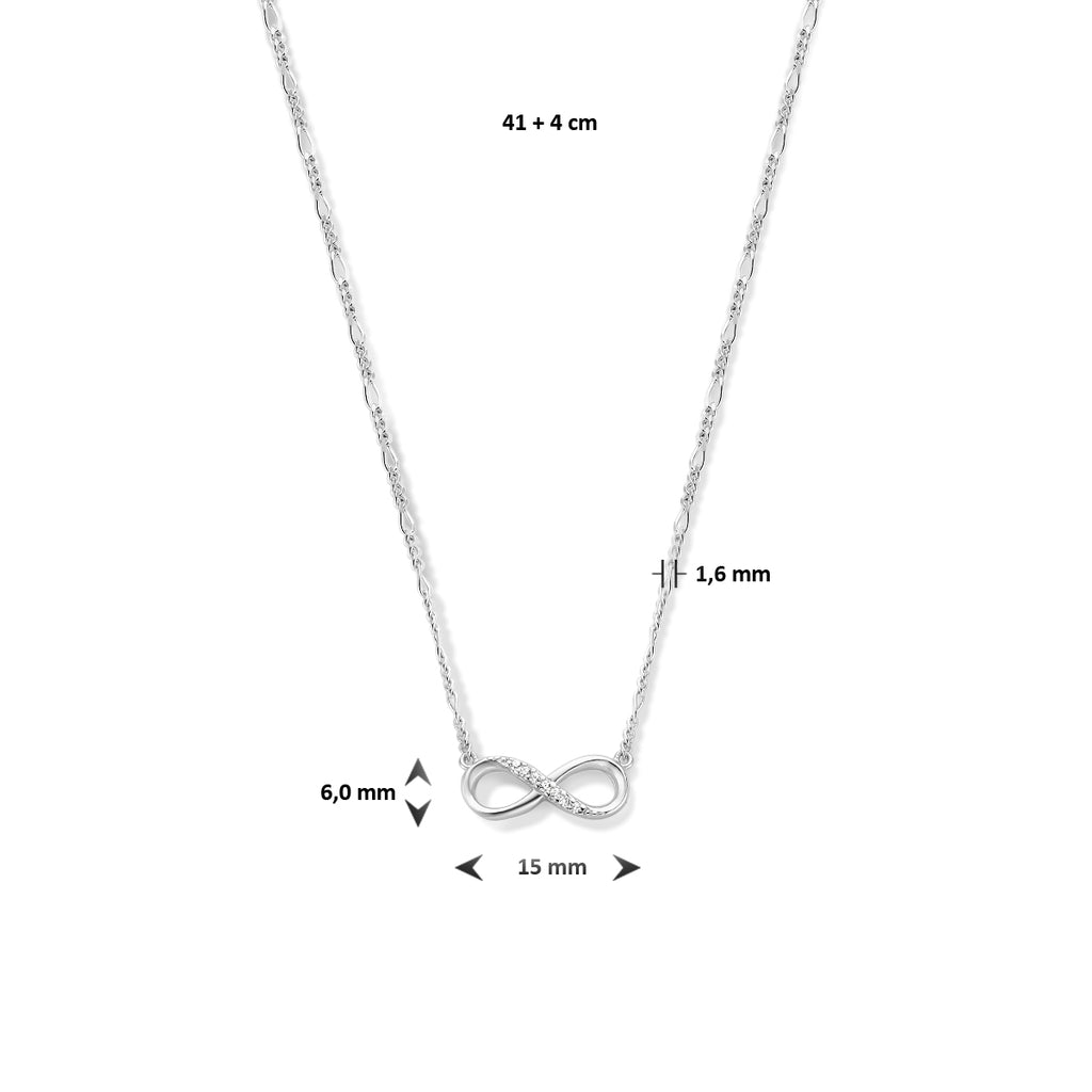 Halskette Infinity Zirkonia 41 + 4 cm Silber rhodiniert
