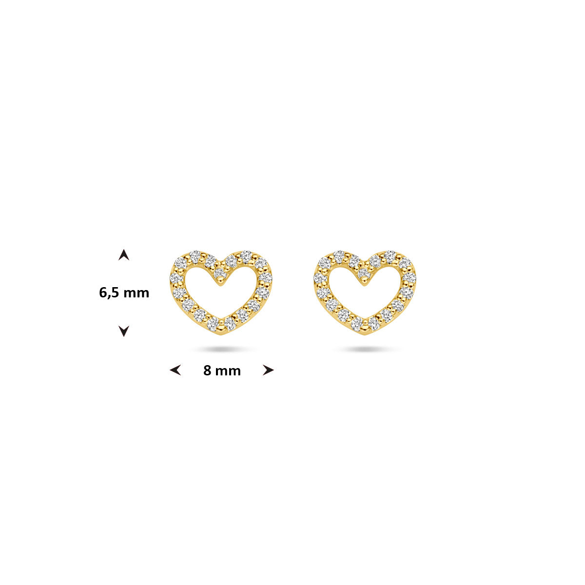 oorknoppen hartje lab grown diamant 0.19ct (2x 0.095ct) g vs 6,5 mm 14K geelgoud