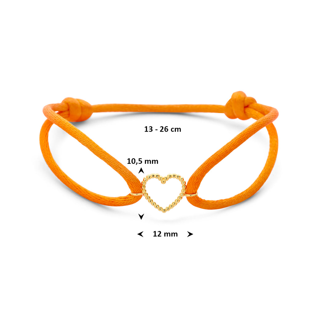 Armband orange Satin Herz 13 - 26 cm 14K Gold mit Gummi/Nylon/Leder