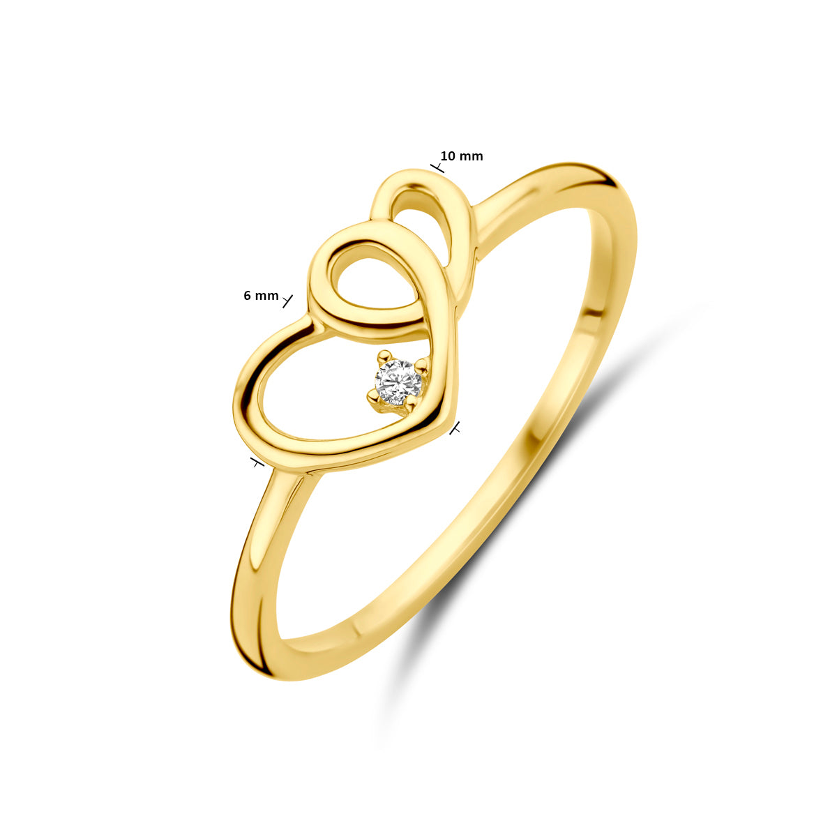Ring Herzen und Zirkonia 14K Gelbgold