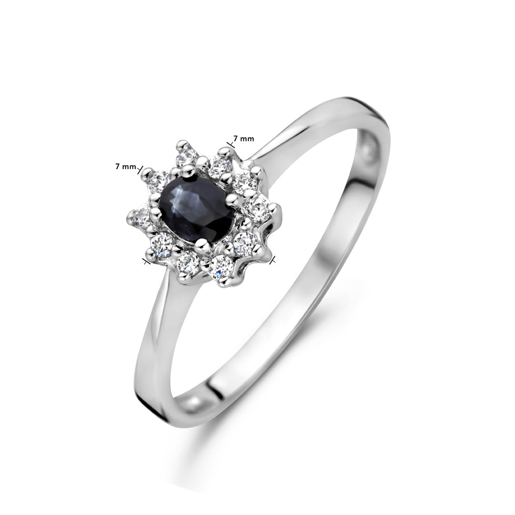 ring saffier en zirkonia 14K witgoud
