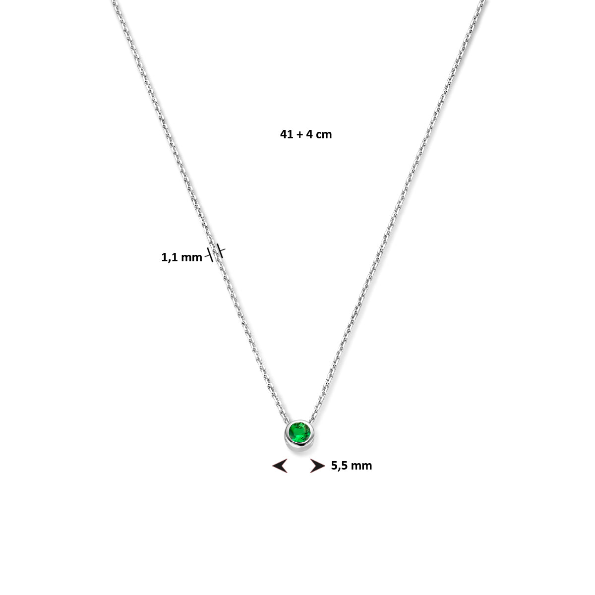 Halskette mit Geburtsstein Zirkonia 41 + 4 cm Silber rhodiniert