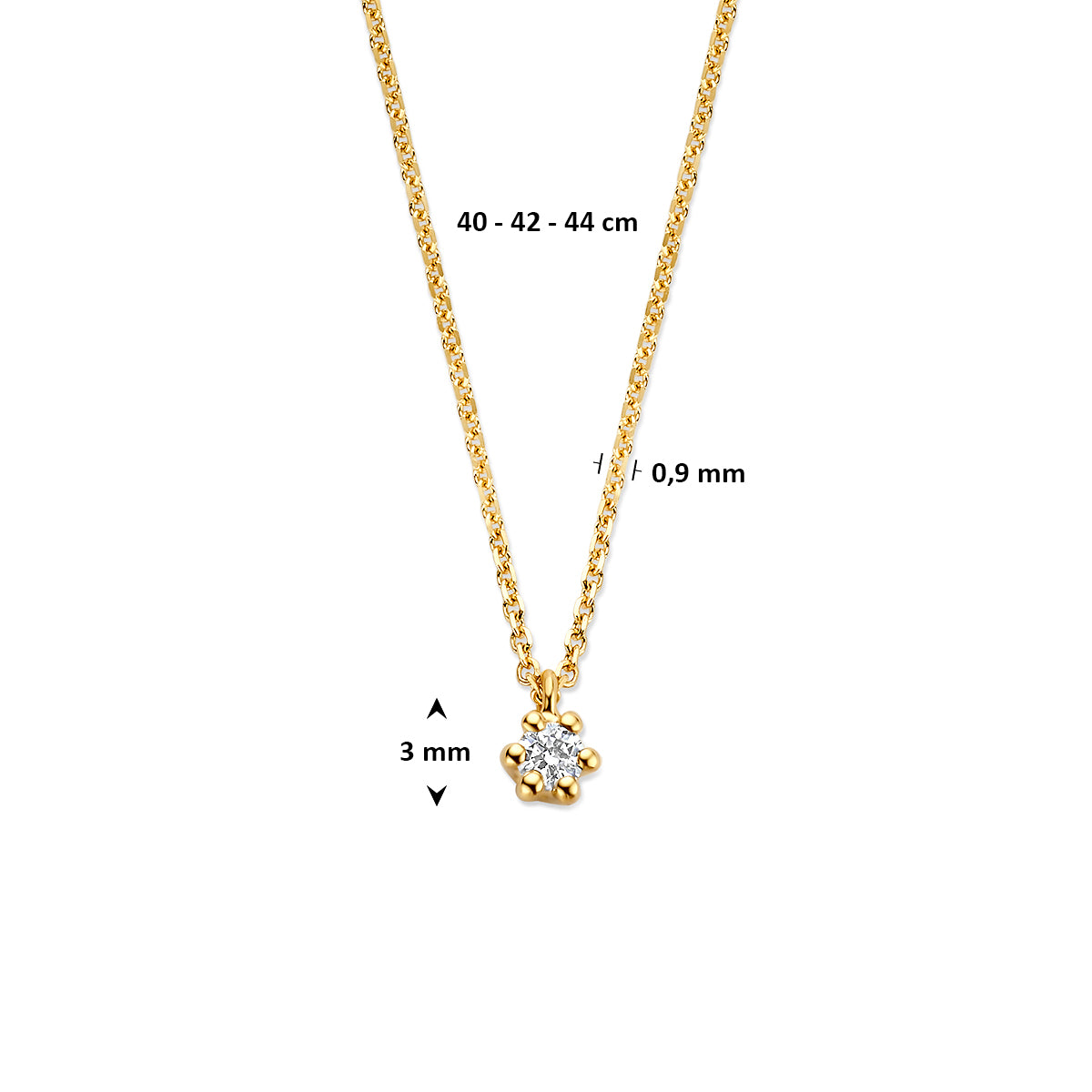 Halskette Lab Grown Diamant 0.05ct G VS 40 - 42 - 44 cm 14K Gelbgold