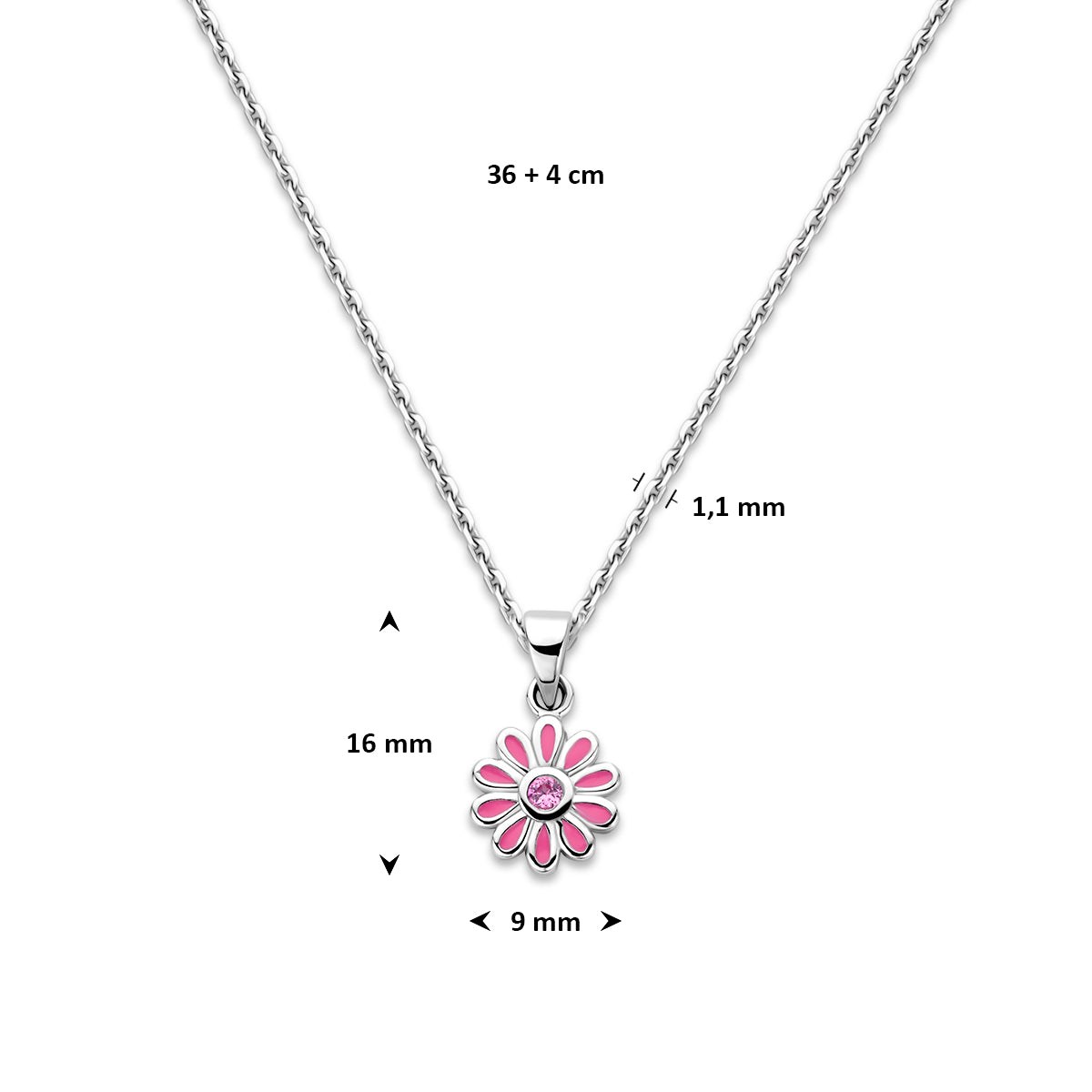 collier emaille bloem zirkonia 36 + 4 cm zilver gerhodineerd