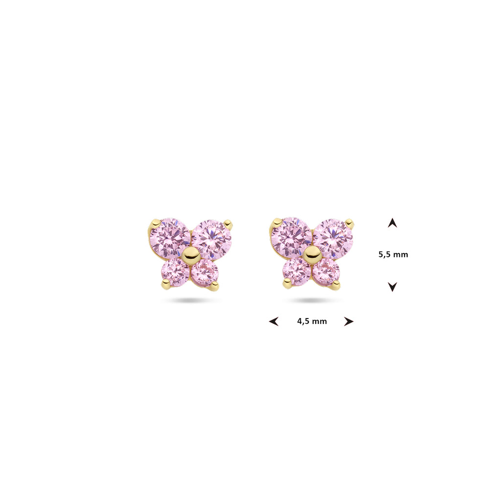 Ohrstecker Schmetterling rosa Zirkonia 14K Gelbgold