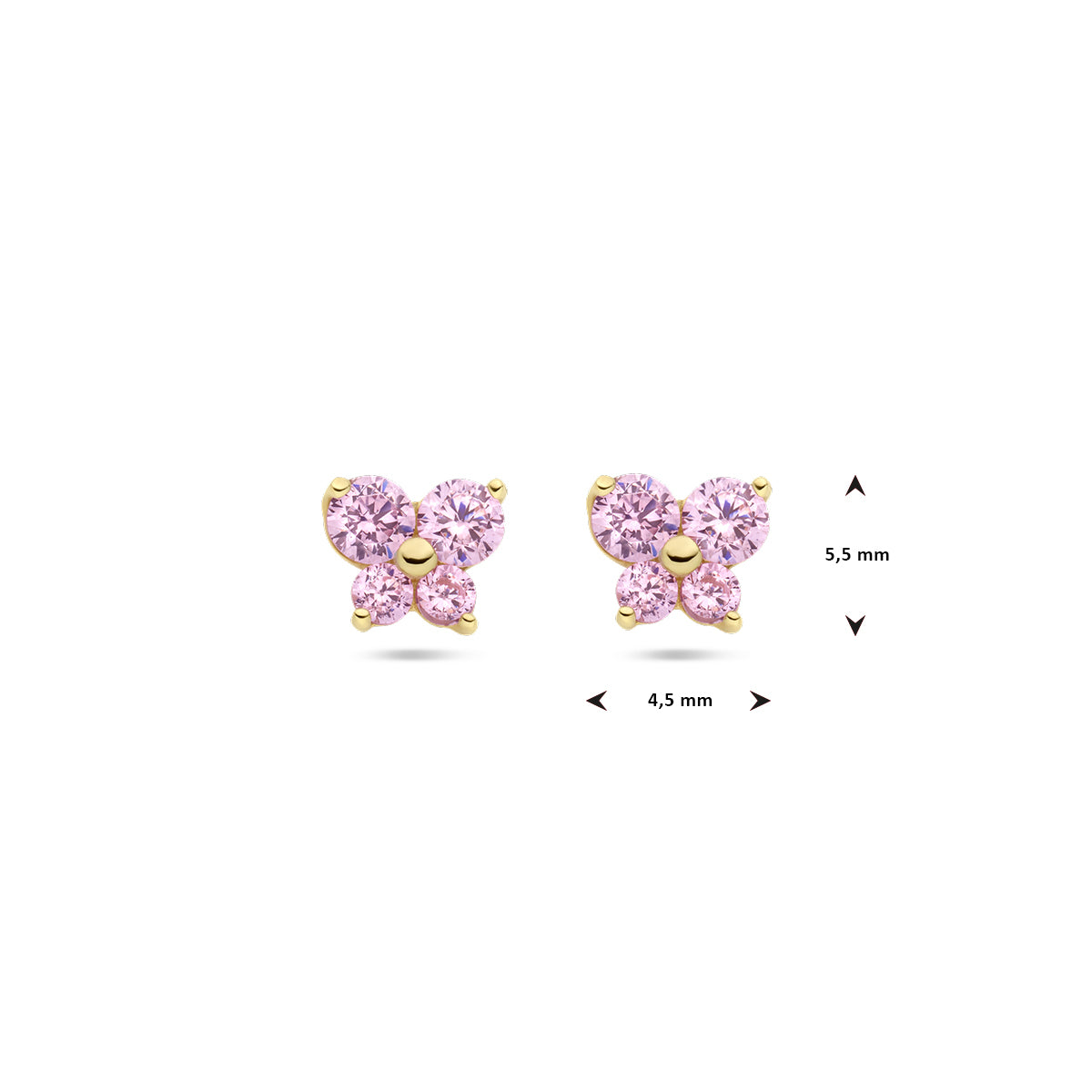 Ohrstecker Schmetterling rosa Zirkonia 14K Gelbgold