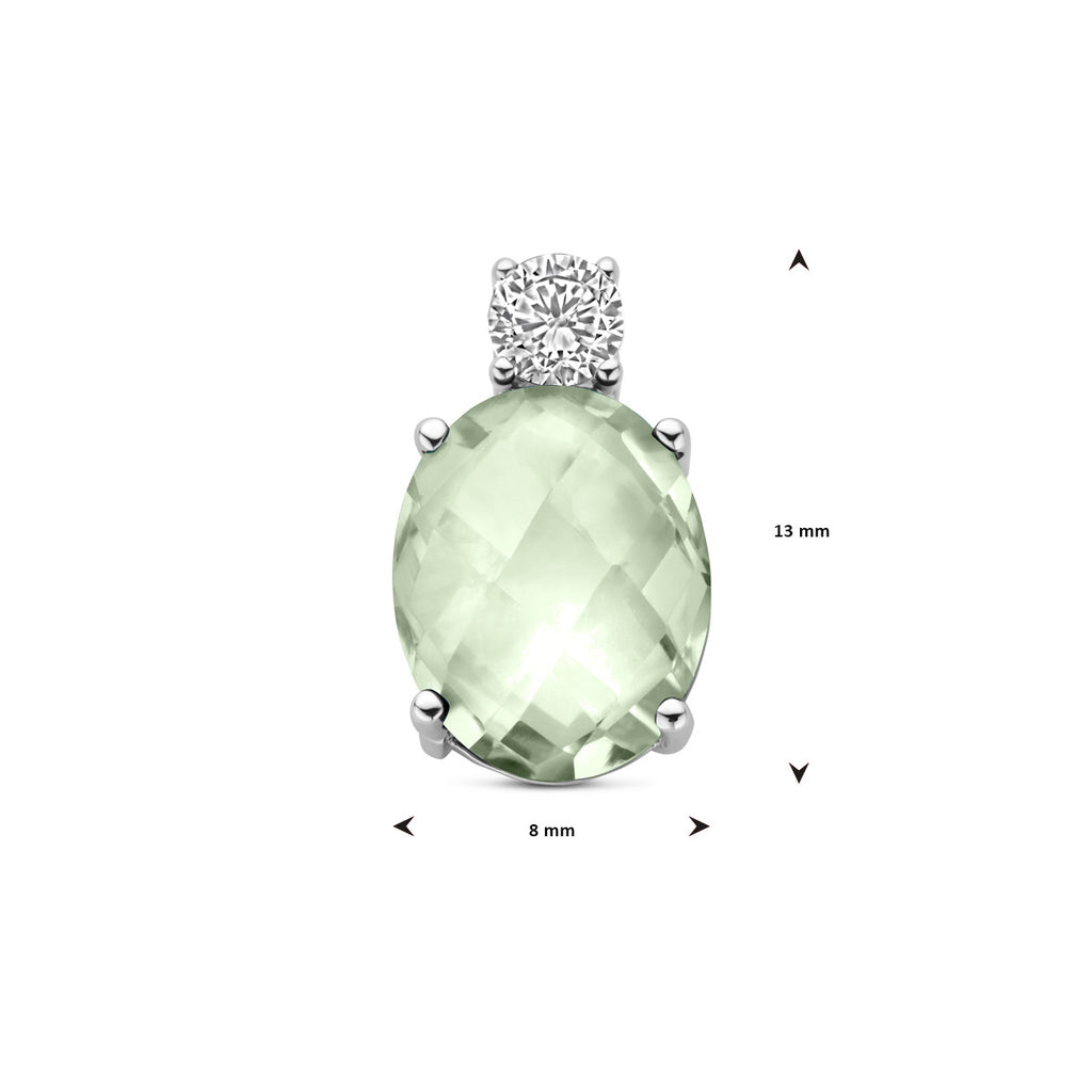 hanger groen amethist en zirkonia 13 mm zilver gerhodineerd
