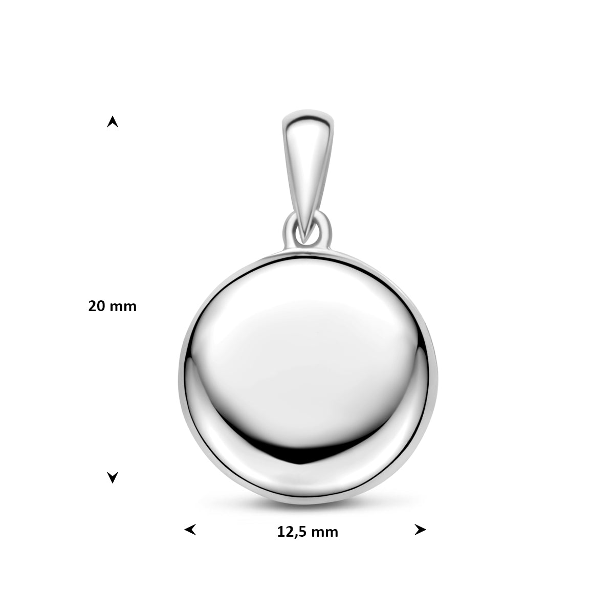 medaillon 12,5 mm zilver gerhodineerd