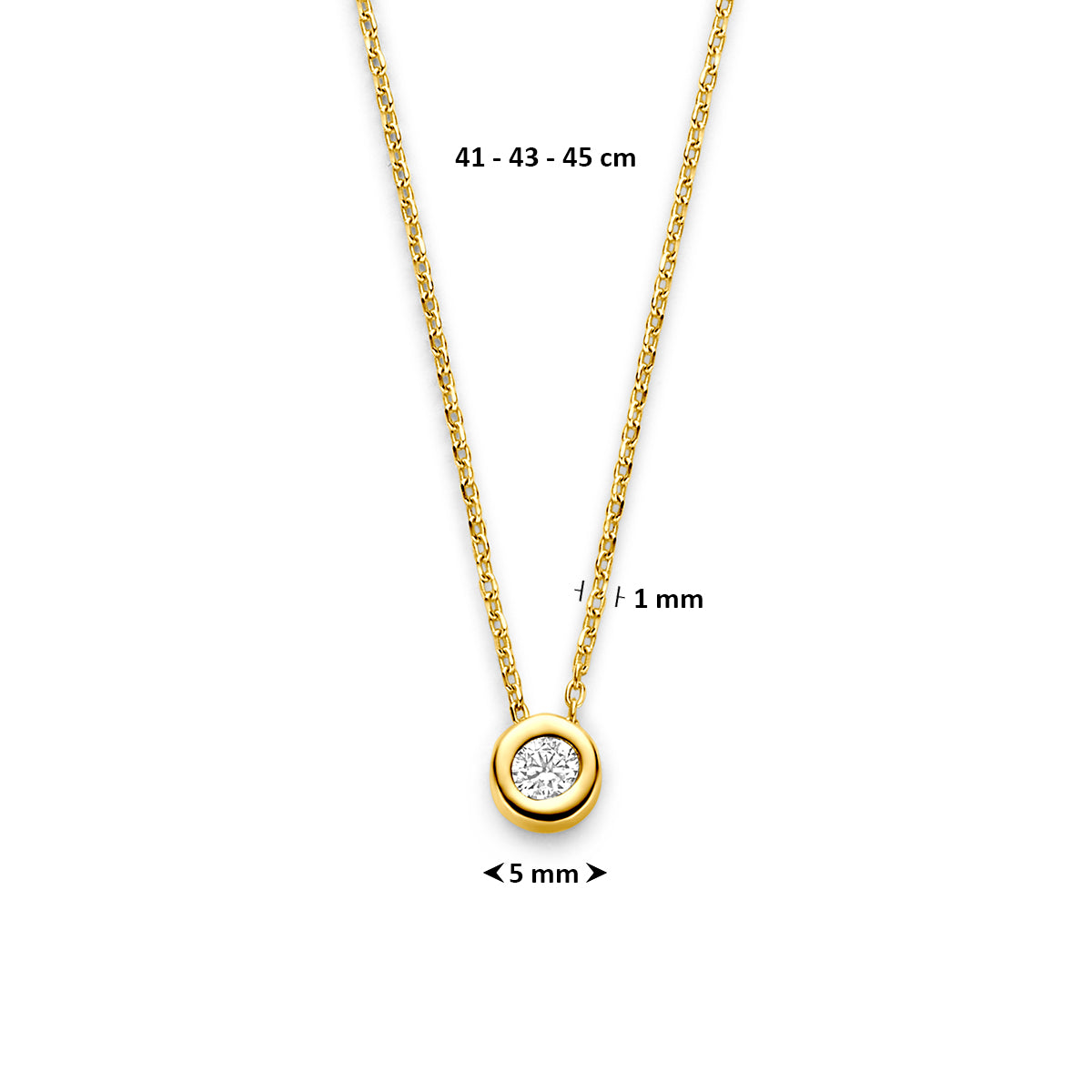 collier zirkonia 41 - 43 - 45 cm 14K geelgoud