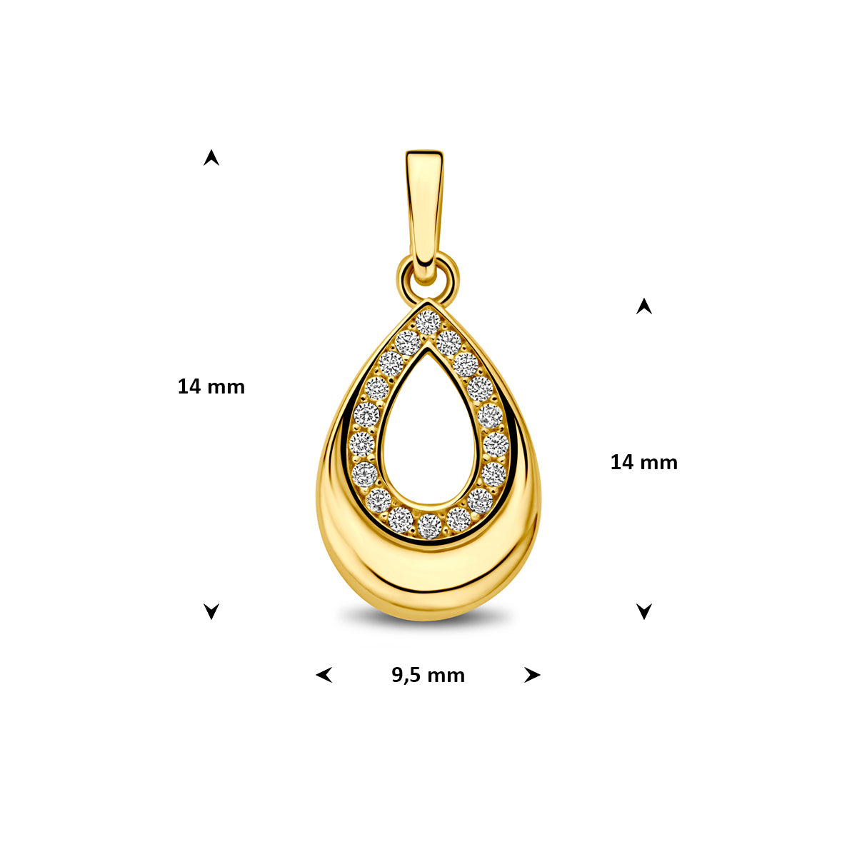 9k hanger druppel zirkonia 14 mm 9K geel - druppel/komma/pegel