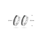klapoorringen zwart zirkonia 12,5 mm zilver gerhodineerd